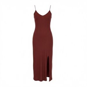Abercrombie and fitch v-neck ribbed slit tank dress in a reddish rust paprika